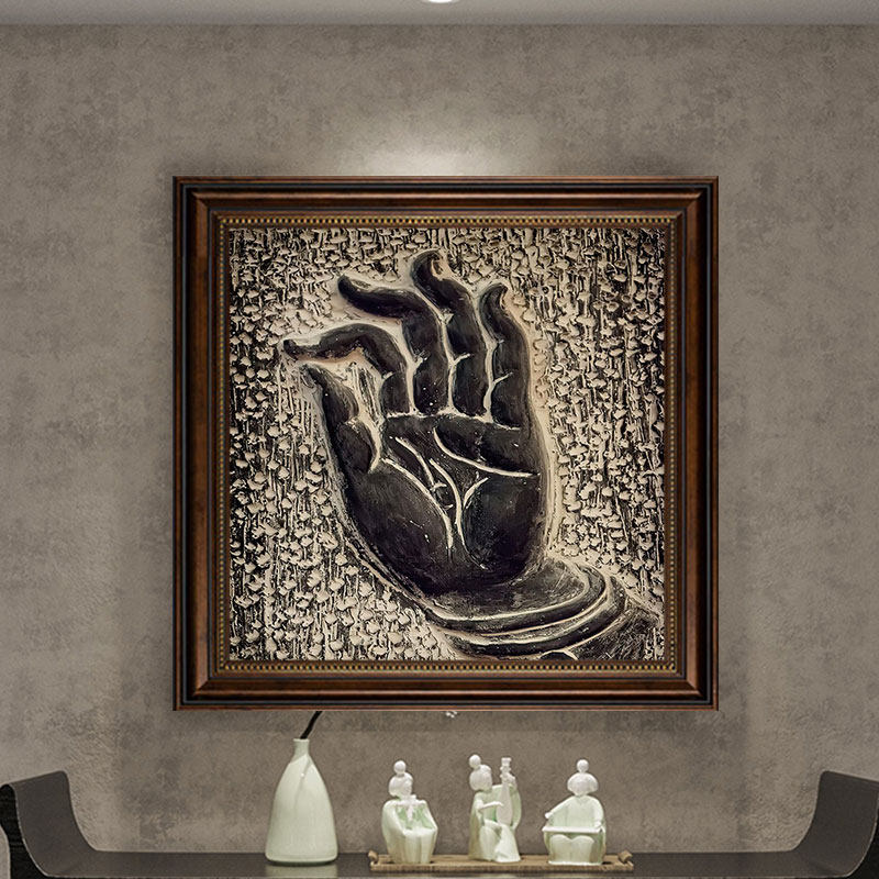 立体感佛手装饰画新中式客厅禅意复古框挂画茶室玄关走廊过道壁画