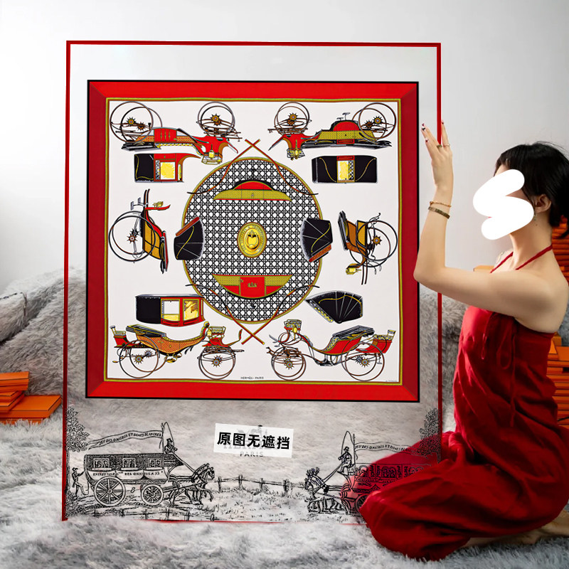 精品店轻奢亚克力框装饰画假日马车大牌丝巾装裱挂画仕客厅落地画,家居饰品,现代装饰画,淘宝优惠券,粉丝福利购,淘宝优惠卷