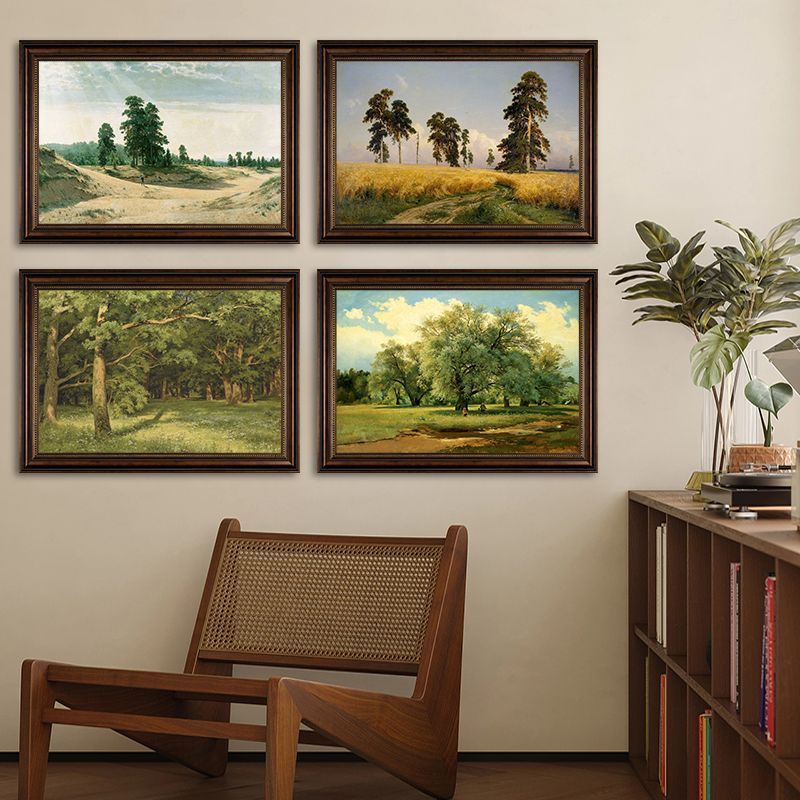 美式餐厅装饰画森林树林小众山间风景壁画欧式书房客厅茶室挂画