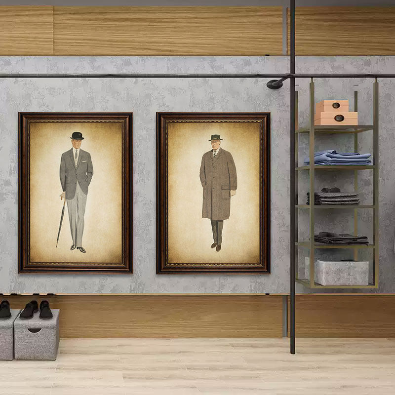 男士服装店装饰画西装店礼服设计工作室直播间挂画裁缝铺复古框画