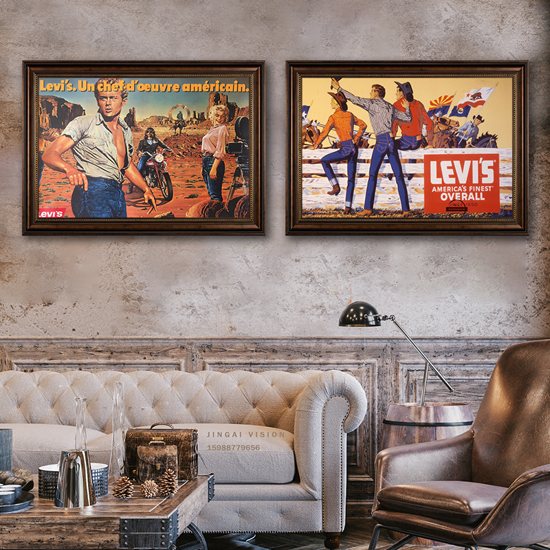 复古美式李维斯挂画服装店西装店牛仔裤艺术餐厅酒吧直播间装饰画图片