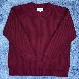 四角缝线新年红色圆领套头重磅毛衣羊毛混纺针织衫 宽松秋冬男女款