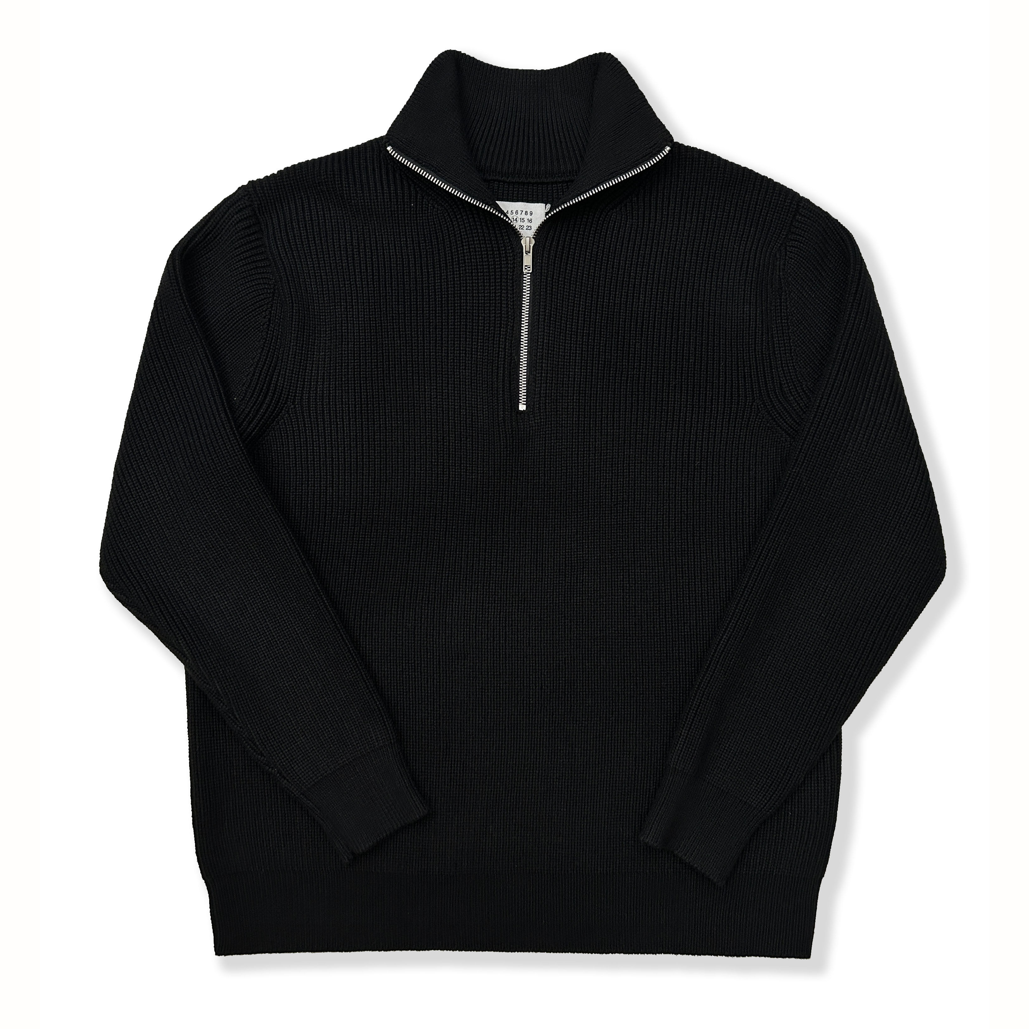 thumbnail for Quadrangular style half-neck zip-up sweater, wool blend, loose slouchy base layered padded knit warm sweater