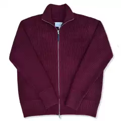 Four-Corner Logo Burgundy High-Neck Double-Zipper Warm Versatile Cardigan Winter Sweater Knitwear Jacket Unisex