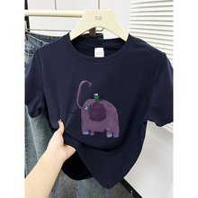 正肩短袖t恤女装2025夏季新款韩版大码洋气印花胖mm显瘦圆领上衣