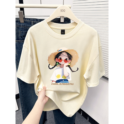 夏季新款韩版洋气减龄纯棉短袖t恤女大码宽松中长款休闲百搭上衣