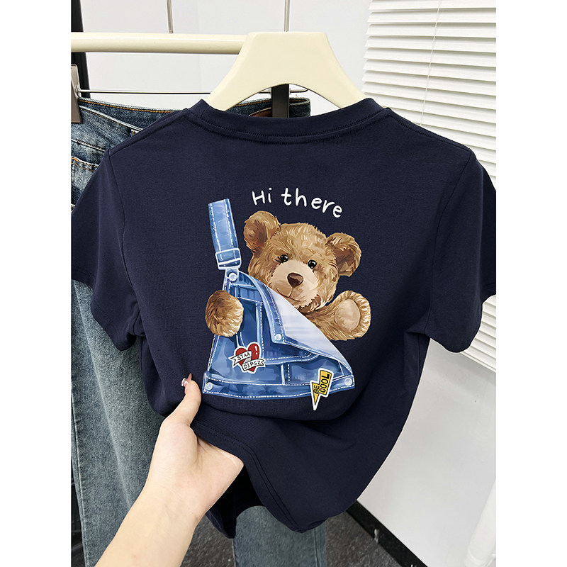 夏季新款卡通小熊前后印花短袖T恤女爆款圆领显瘦正肩小个子上衣,女装/女士精品,T恤,淘宝优惠券,粉丝福利购,淘宝优惠卷