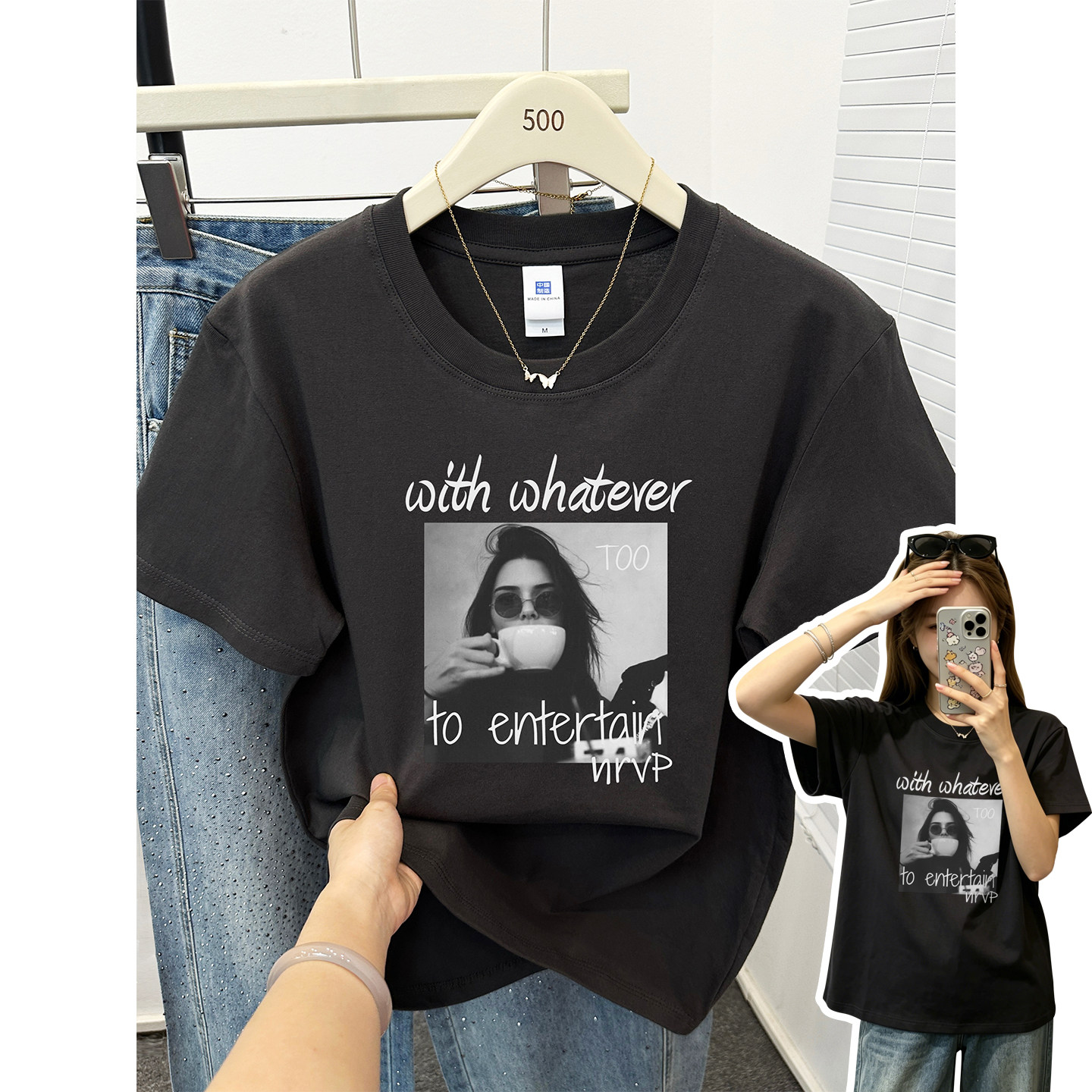 纯棉正肩短袖T恤女装夏季韩版潮牌个性人物印花宽松显瘦圆领上衣