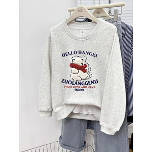 宽松大码 韩版 胖mm套头上衣 2025新款 洋气圆领百搭正肩卫衣女秋冬季