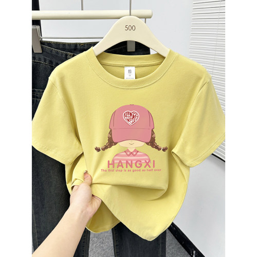 夏季2025年爆款韩版时尚洋气印花圆领短袖T恤女士正肩半袖上衣潮