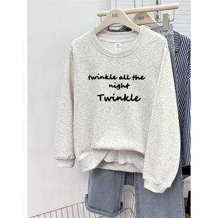 字母印花圆领正肩卫衣女秋冬2025年新款 加厚无帽套头上衣 宽松大码