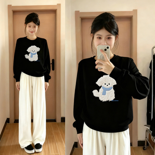 圆领正肩无帽卫衣女2025新款 上衣潮 秋冬卡通印花宽松加绒洋气爆款