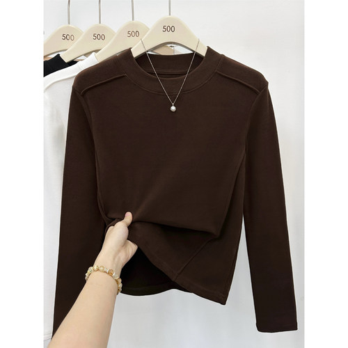 双面德绒圆领鱼骨线显瘦打底衫女2025秋冬季时尚内搭保暖长袖上衣