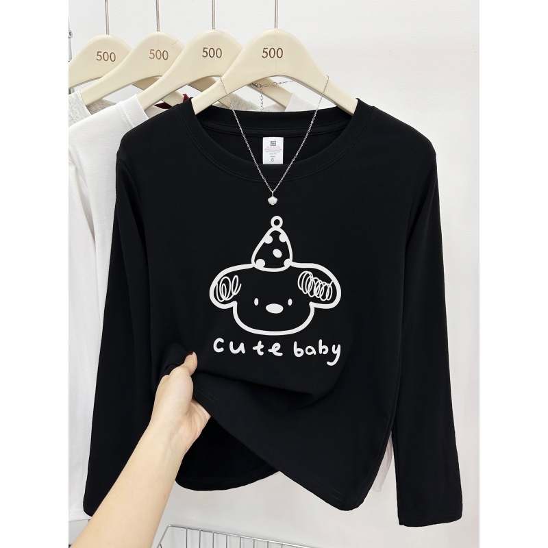 大码微胖正肩长袖T恤女