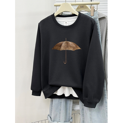 高级感大码正肩卫衣女秋冬季加绒加厚设计感百搭圆领休闲套头上衣