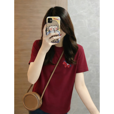 大码圆领正肩小众短袖T恤女2026夏季印花胖MM遮肉显瘦马年上衣潮