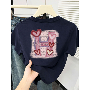百搭胖mm显瘦遮肚上衣 T恤女新款 特大码 洋气减龄前后印花正肩短袖