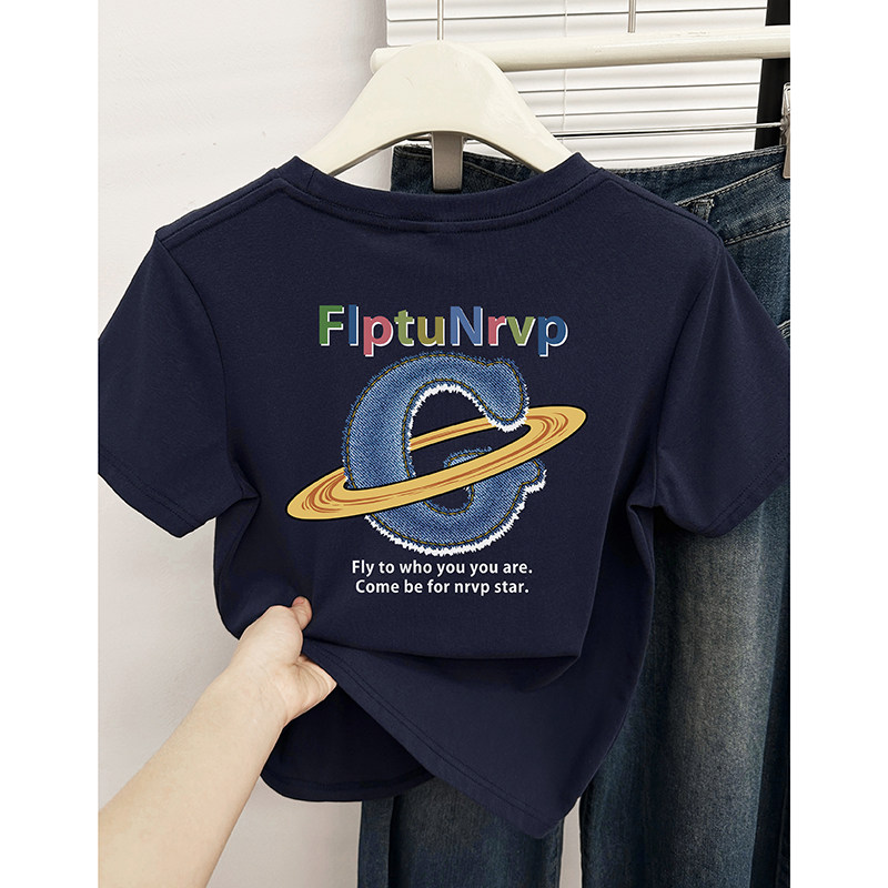 正肩短袖T恤女2025夏季休闲字母潮牌前后印花圆领设计感半袖上衣,女装/女士精品,T恤,淘宝优惠券,粉丝福利购,淘宝优惠卷