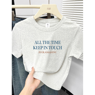 新款 字母印花圆领半袖 正肩短袖 胖mm韩版 上衣 女t恤大码 2025夏季