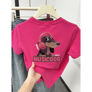 T恤女装 圆领正肩小版 2025新款 时尚 上衣潮夏 爆款 卡通小狗印花短袖