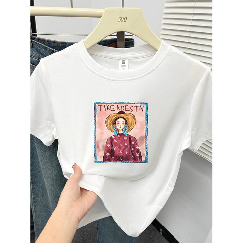 夏季新款韩版白色正肩短袖T恤女装大码百搭圆领基础款半袖上衣潮