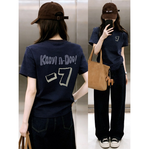 大码潮牌印花圆领正肩短袖T恤女2026夏季胖MM显瘦休闲百搭上衣潮