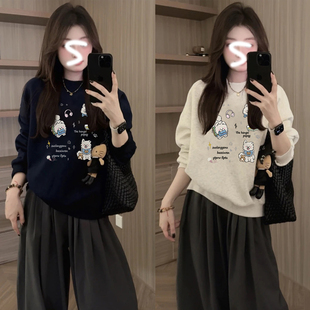 显瘦卡通印花设计感上衣 宽松大码 正肩圆领长袖 卫衣女2025秋冬新款