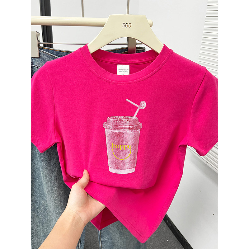 乌梅紫正肩大码短袖t恤女夏新款韩系ins减龄设计感小众圆领上衣