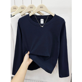 纯色百搭圆领休闲打底衫 大码 上衣 T恤早秋季 2025新款 女装 正肩长袖