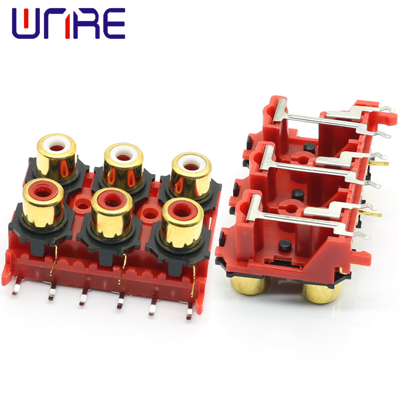 RCA-613镀金红白双色AV同芯插座6孔九脚环保视频音响音箱莲花接口