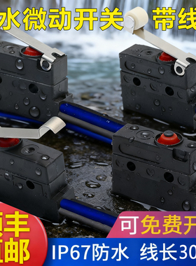 防水小型微动开关带2/3线行程开关常开/闭中型带柄滑轮杆汽车ip67