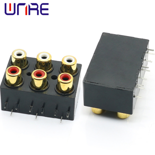 RCA-622密封镀金多媒体音箱配件红白双色6孔九脚RCA莲花插座接口