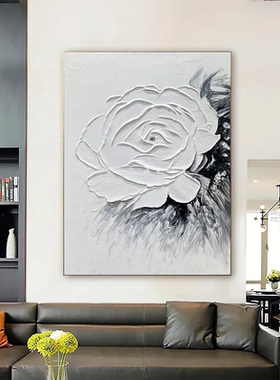 大芬村手绘油画抽象黑白花卉简约轻奢客厅装饰画走廊餐厅挂画壁画