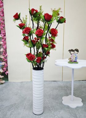 仿真花玫瑰绢花大朵假花客厅摆放装饰摆件大花电视柜旁边落地摆件