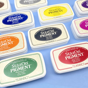 手账DIY印章橡皮章速干印泥印台黑红白色 日本月猫stazon pigment