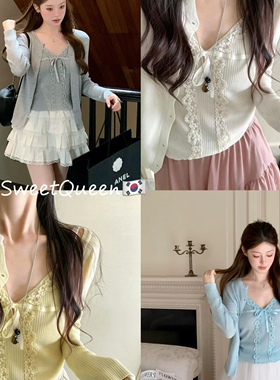 SQ-软娇嗲女.温柔纯欲针织开衫+蕾丝吊带两件套套装2628Q