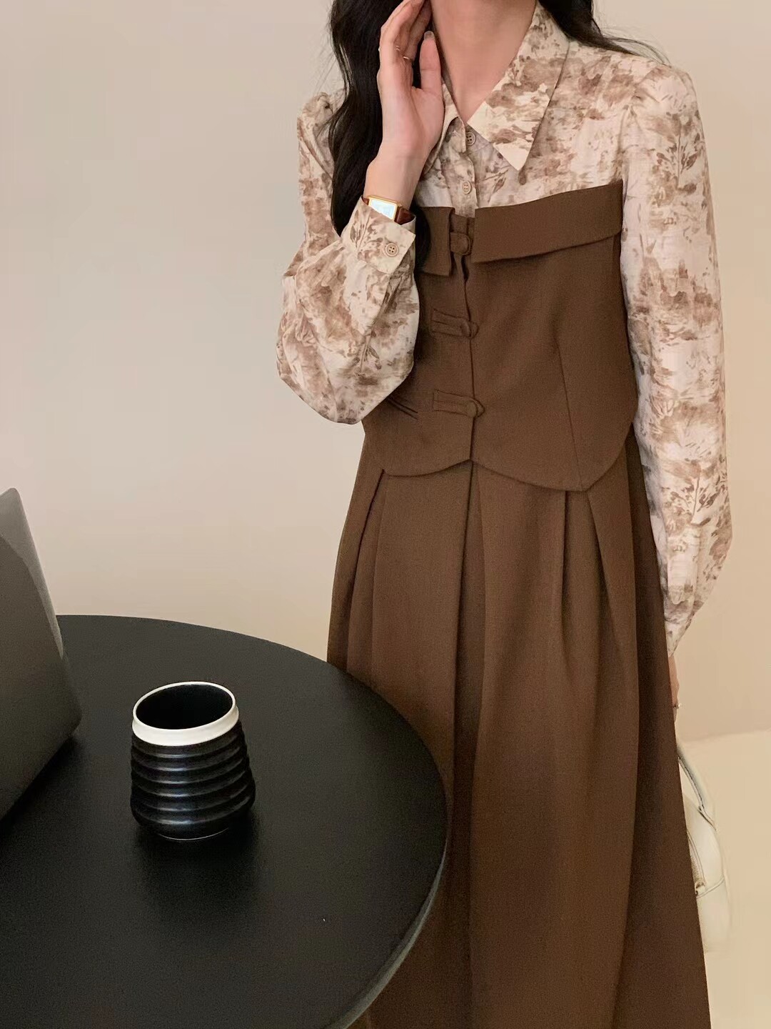 法式拼接假两件长袖连衣裙女秋季2023新款韩版小个子时尚洋气长裙