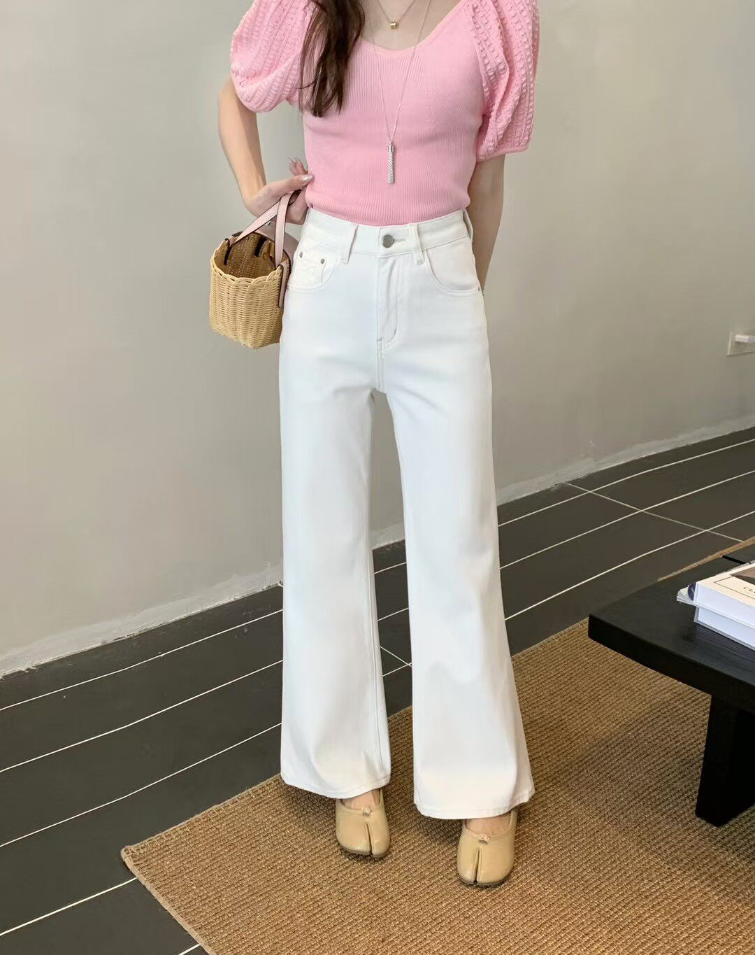 欧娜6290夏款女王裤韩系简约百搭高腰显瘦微喇裤阔腿裤牛仔裤