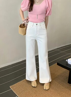欧娜6290夏款女王裤韩系简约百搭高腰显瘦微喇裤阔腿裤牛仔裤