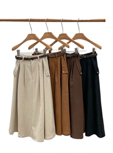 韩国半身裙女高腰伞裙配腰带2023新款小个子中长款a字半裙子秋季