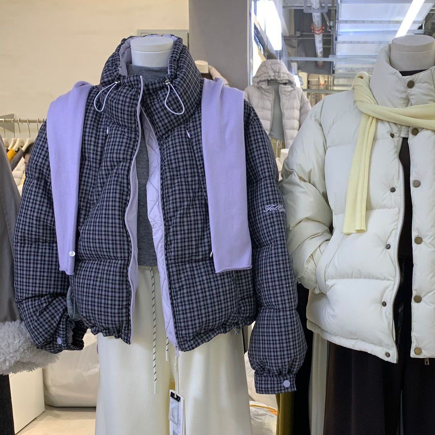 Need2025冬季新款韩版宽松显瘦外套百搭格子长袖加绒加厚羽绒服女