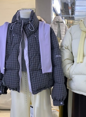 Need2025冬季新款韩版宽松显瘦外套百搭格子长袖加绒加厚羽绒服女