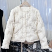 2024冬新款 名媛刺绣水貂毛羽绒服女新中式 国风白鸭绒外套zuo6691