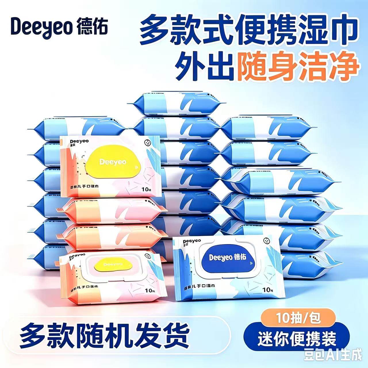 德佑经典手口湿巾10抽便携湿巾88vip随身装宝宝湿巾外出专用2元