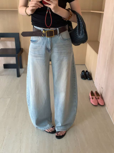 女高腰显瘦宽松弯刀长裤 JEANS 阔腿牛仔裤 新款 潮 6821欧货2026春季
