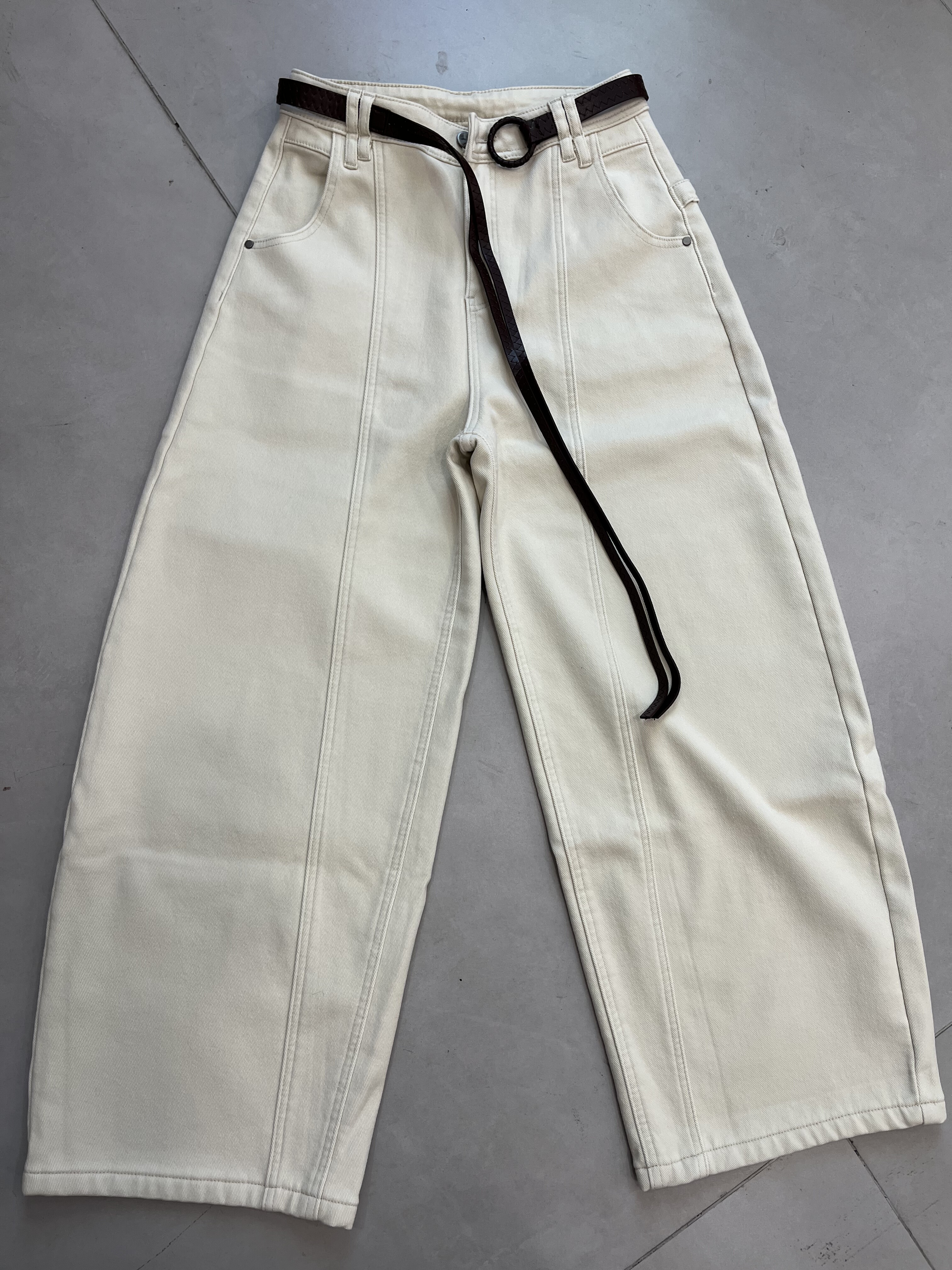 JEANS 9961 欧货2025秋冬新款薄绒阔腿弯刀裤女宽松高腰牛仔长裤