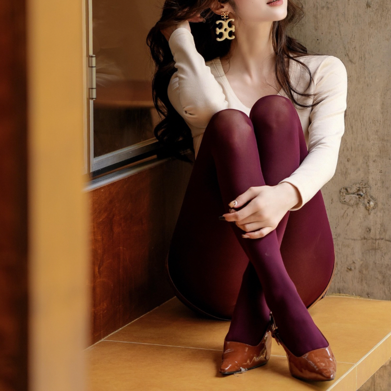 减龄穿搭80D安可拉红打底丝袜天鹅绒微压美腿连裤袜哑光秋冬厚丝