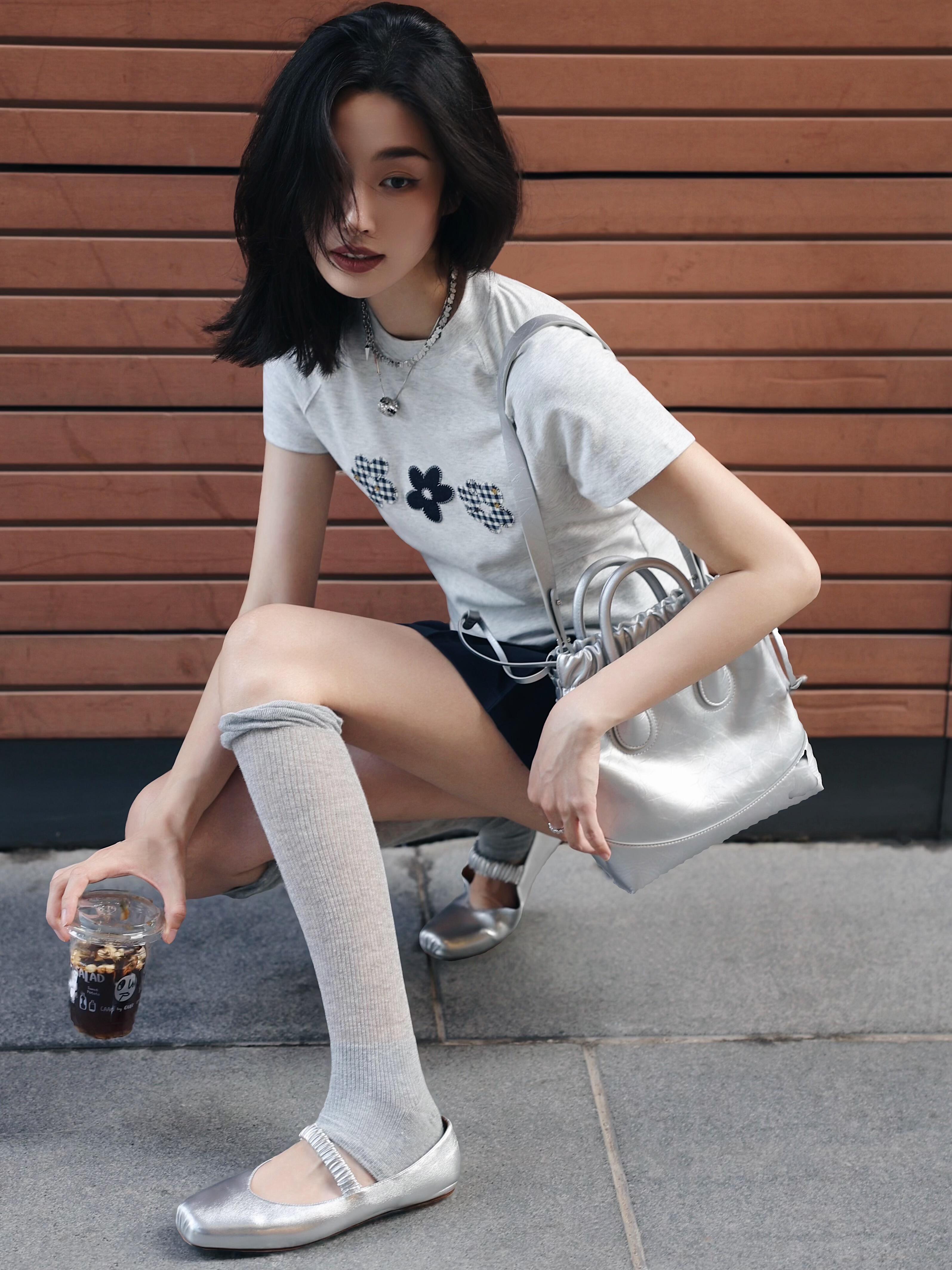 芭蕾风泡泡口网纱踩脚袜套女夏季薄款灰色小腿袜显瘦百搭堆堆袜女