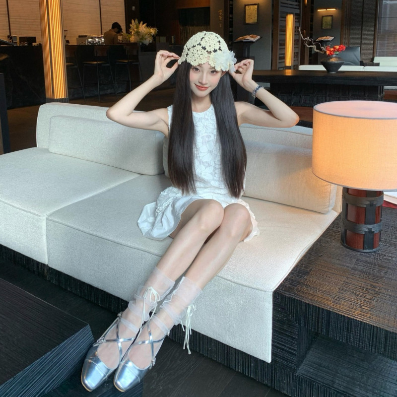 蕾丝网纱堆堆袜子中筒女款夏季薄款芭蕾风玛丽珍丝带蝴蝶结小腿袜