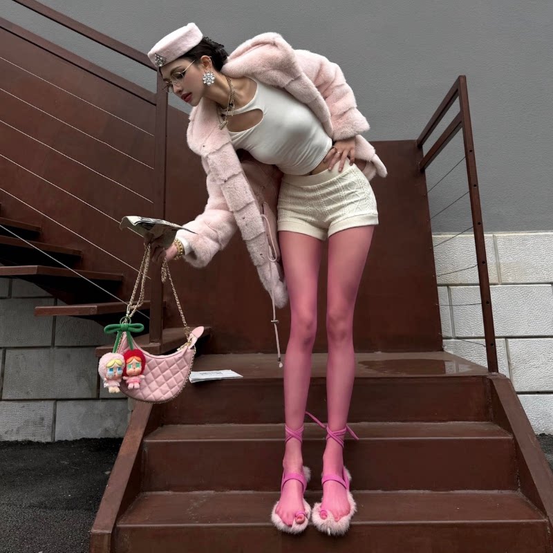 甜欲风粉色丝袜女春秋款薄款防勾丝连裤袜子纯欲风性感黑丝打底袜